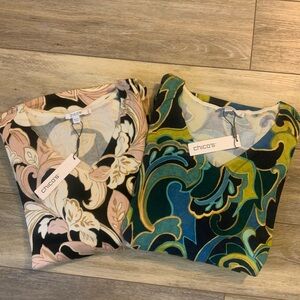 Chico's Set of Two Elegant Floral V-Neck Sweaters. Size 3 (16) NWT
